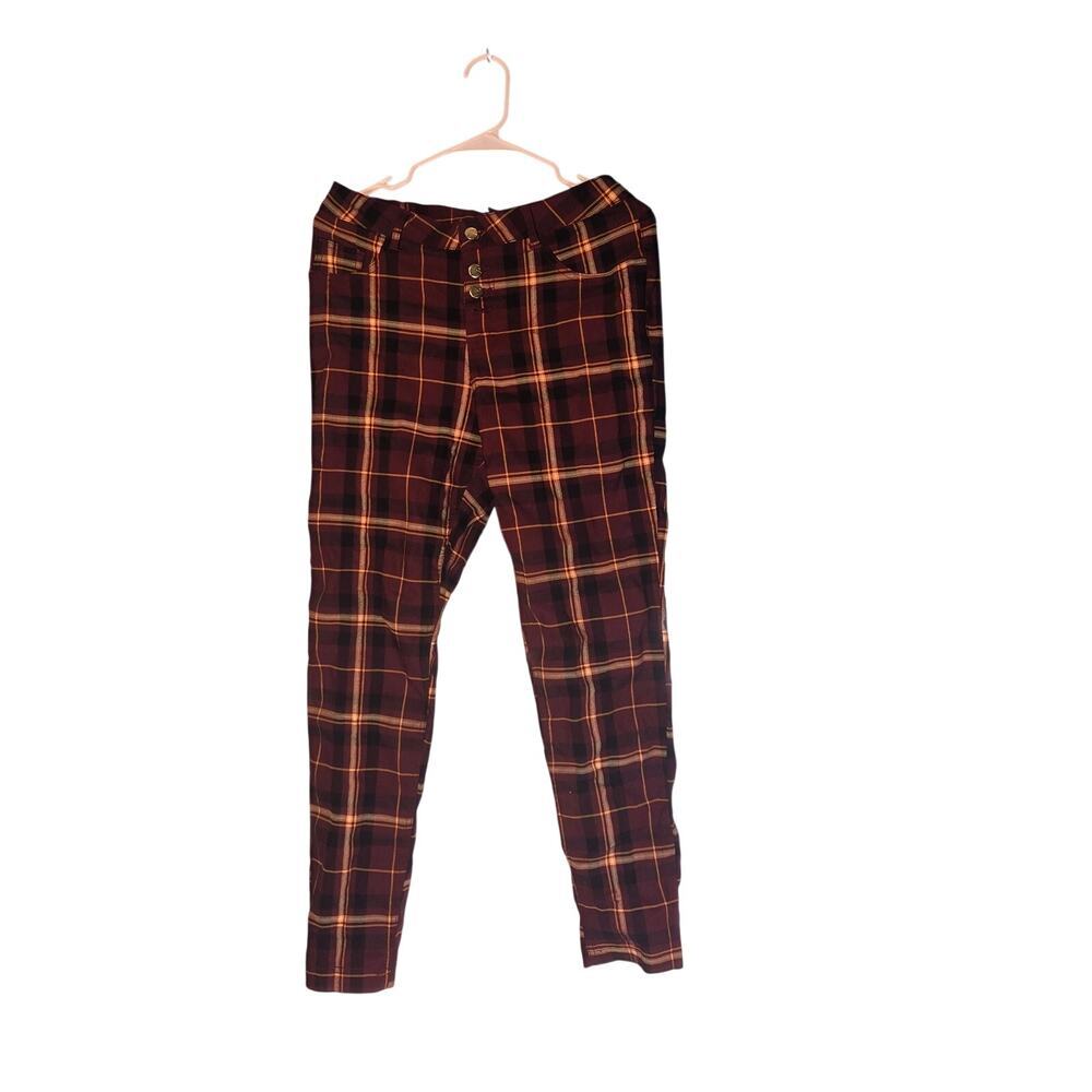 Body By Us Burgundy Plaid Skinny Pants High Rise 3-Button Fly Tartan Plus 1X